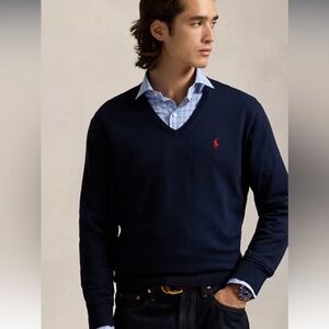 Polo Ralph Lauren navy blue v neck sweater 100% wool